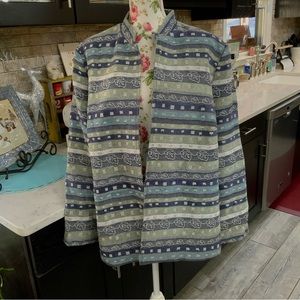 Alfred Dunner Woman Blue Green Open Front Lined Jacket 
Size 18W 
3/4 Sleeve